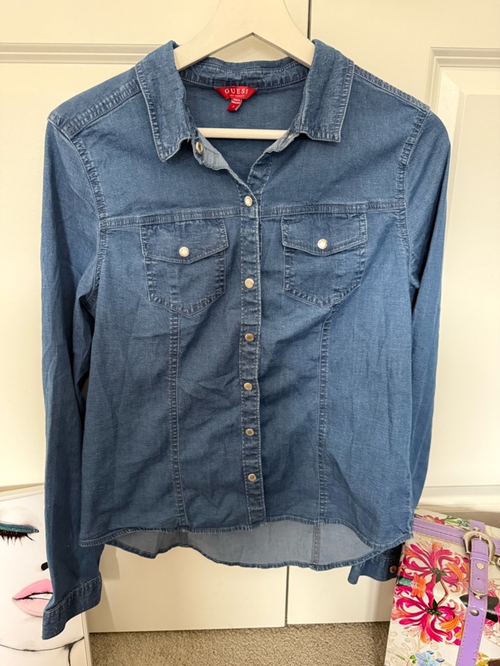 GUESS Indigo Blue Denim Snap-Front Shirt